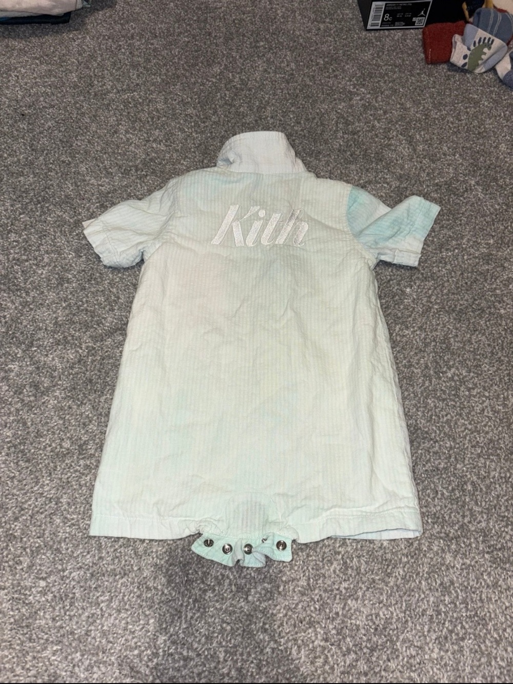 Kith Mint Short-Sleeve Baby Romper with Embroidered Back Logo